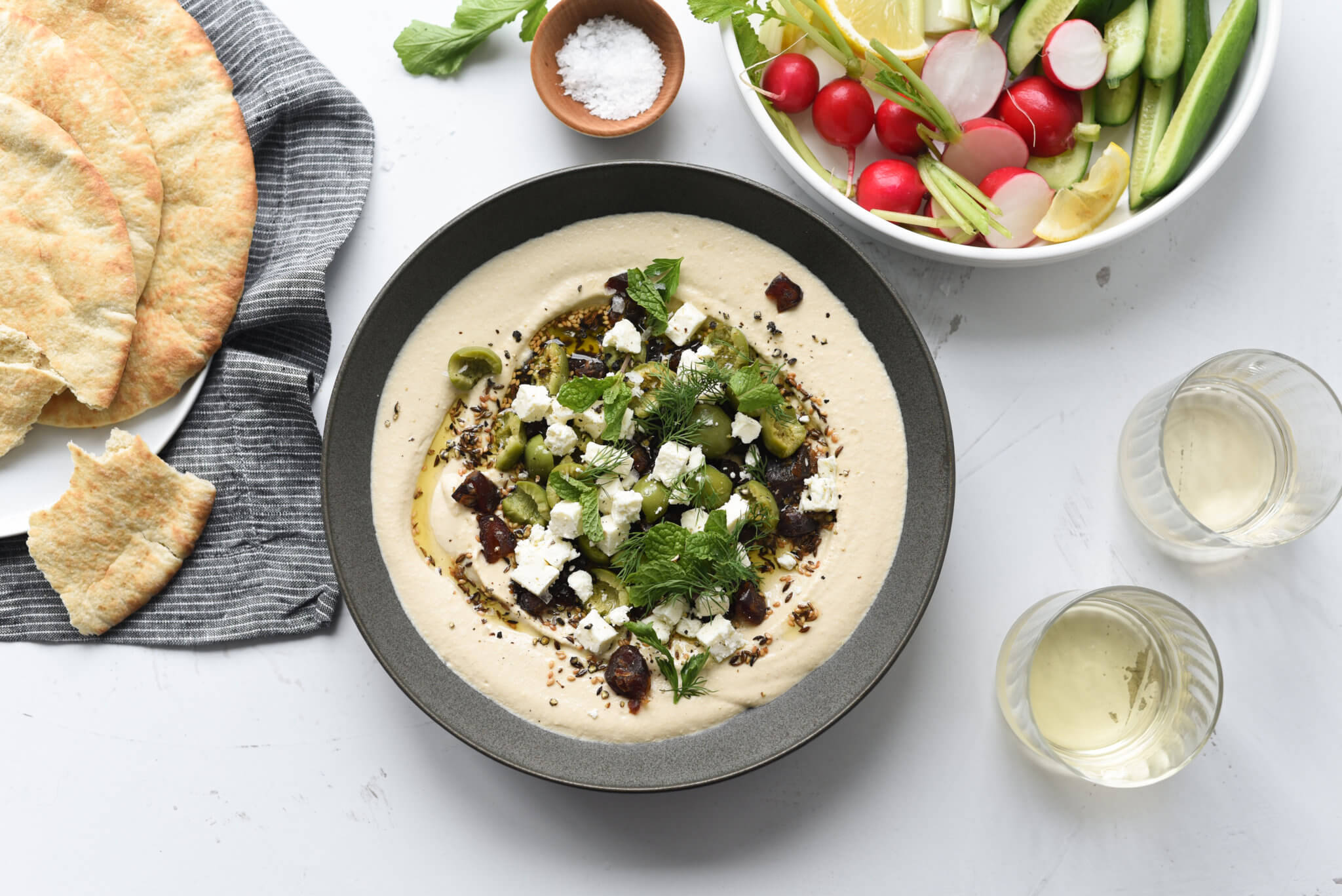 Hummus with Olives, Feta & Medjool Dates Rancho Meladuco Date Farm